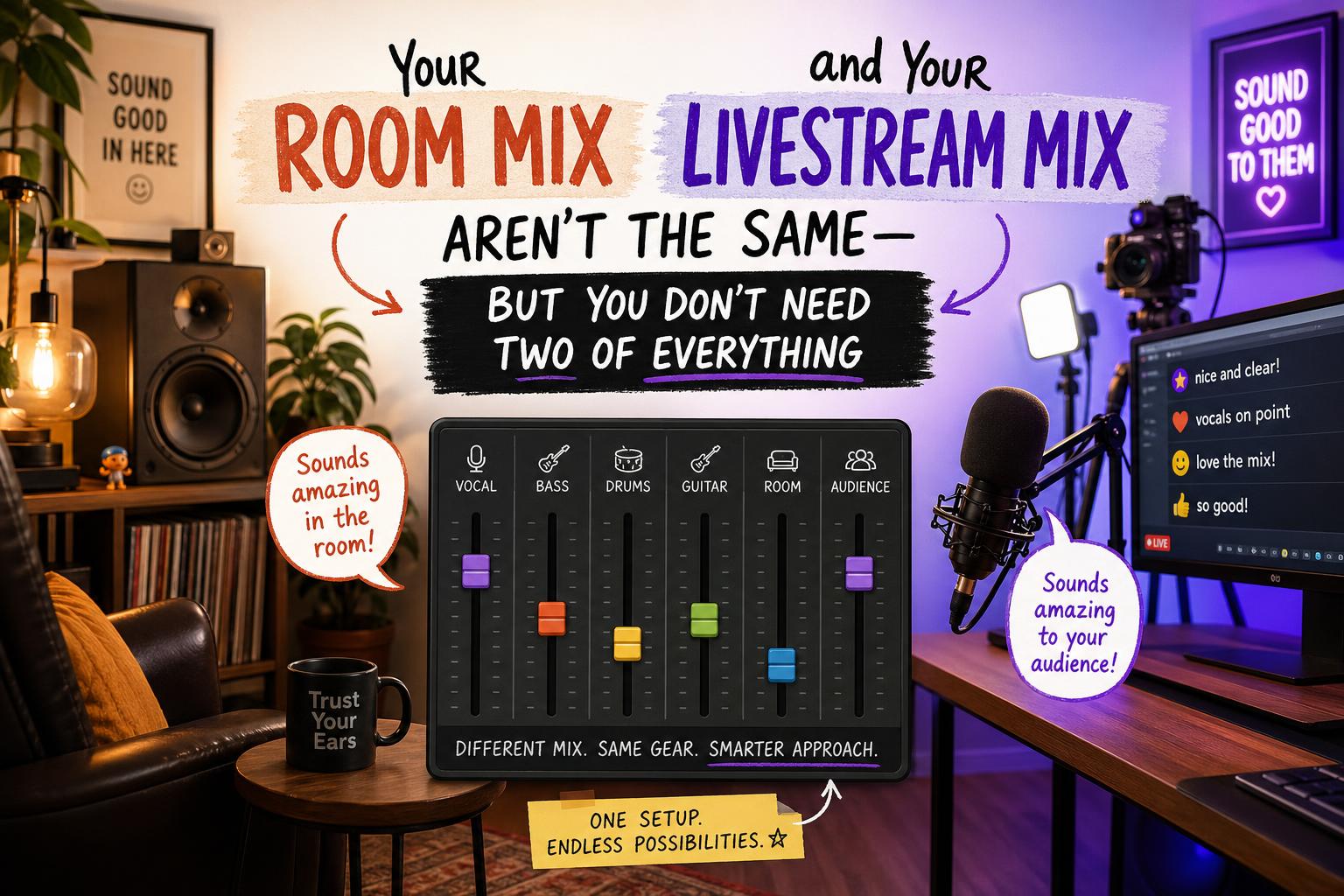 Your Room Mix and Your Livestream Mix Aren't the Same — But You Don't Need Two of Everything
